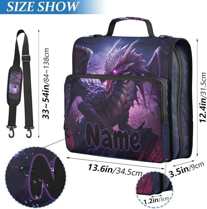 Custom Dragon Purple 3 Ring Binder Bag 1.5 inch Personalized Name Binder Organizer 500 Sheet Documents Storage for School Office