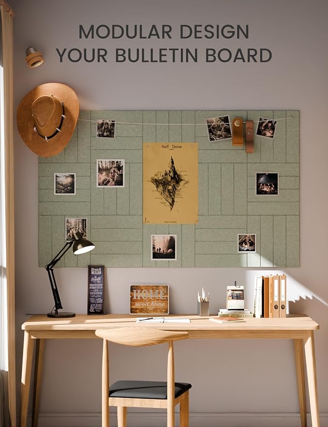 Fluxynara Felt Bulletin Board Tiles Large 36" x 24" Cork Board Alternative-6 Pack with 40 Adhesive Tabs, Thick Slat Wall Panels for Office Decor, Push Pin Board Wall Organizer Alternative - Sage