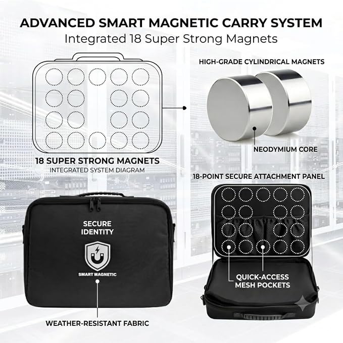 Magnetic Portable Laptop Stand for Technicians, 18-Magnet Hands-Free Workstation, Rated to 60 lbs Magnetic Toolbox, Heavy-Duty Laptop Stand & Tool Organizer, Attach to Trucks, HVAC, Walls, Engineers
