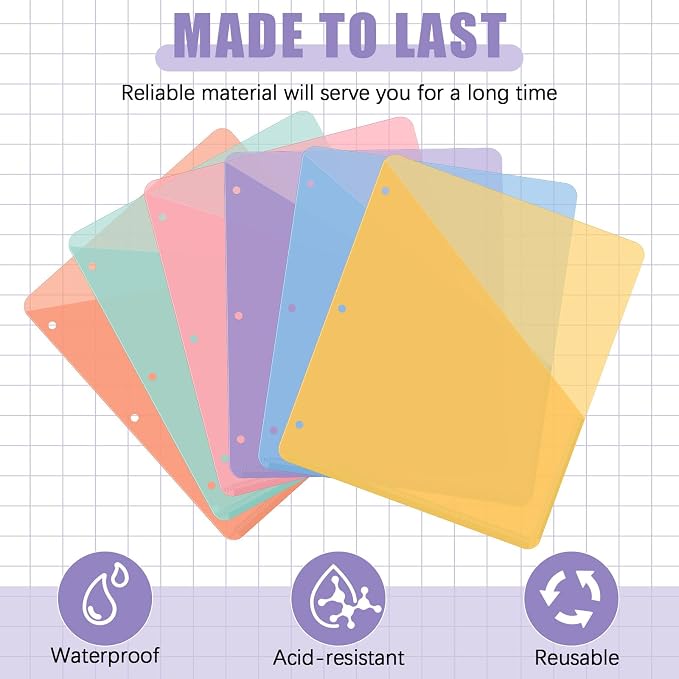 Maitys 30 Pack Binder Pockets 3 Ring, Letter Size 8.5x11,Light Color | Clear Plastic Document Sleeves, Sheet Protectors with Slash Jacket, Fits Standard 3 Hole Binders, Organize Office Papers