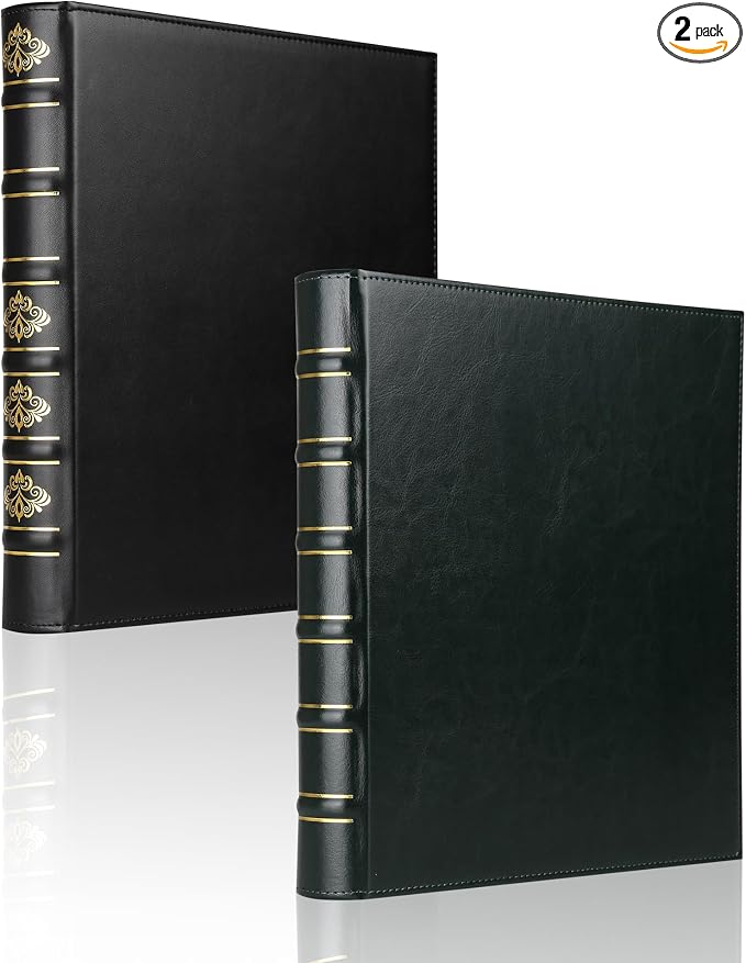 LETVPVOW 2 Pcs Vintage Hardback 3 Ring Binder 1 Inch, Professional Leather Binder 3 Ring, Three Ring Binders Fits 8.5 x 11, D Ring Binders for Home, School and Office- (1 Black and 1 Dark Green)
