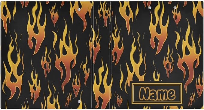 Custom 3 Ring Binder Yellow Orange Fire Flames 1.5" Round Ring Binders Personalized Name View Binder with 200 Sheet for Kids School Supplies Women Men Office, 1 Pack
