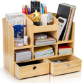 Wooden Desk Organizer with Drawers, 10 Compartments | Countertop Office Supplies Accessories Organization, Multifunctional Storage Box Makeup Storage Shelf Rack for Home, Office