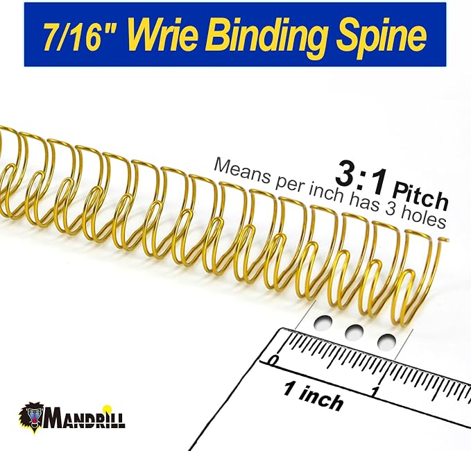 Rayson Wire Binding Spines, 7/16" 3:1 Pitch, 32-Loop, Multicolor, 100 Pack | Includes black, gold, blue, white and silver; choose 7/16" size for medium documents with 3:1 pitch binders.