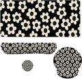 Flowers Mouse Pad Set Minimalist Retro Daisy Gaming Mousepad 4in1 Desk Mat for Desktop Wrist Support Cup Coaster Set Ergonomic Computer Desk Arm Wrist for Decor Home Office