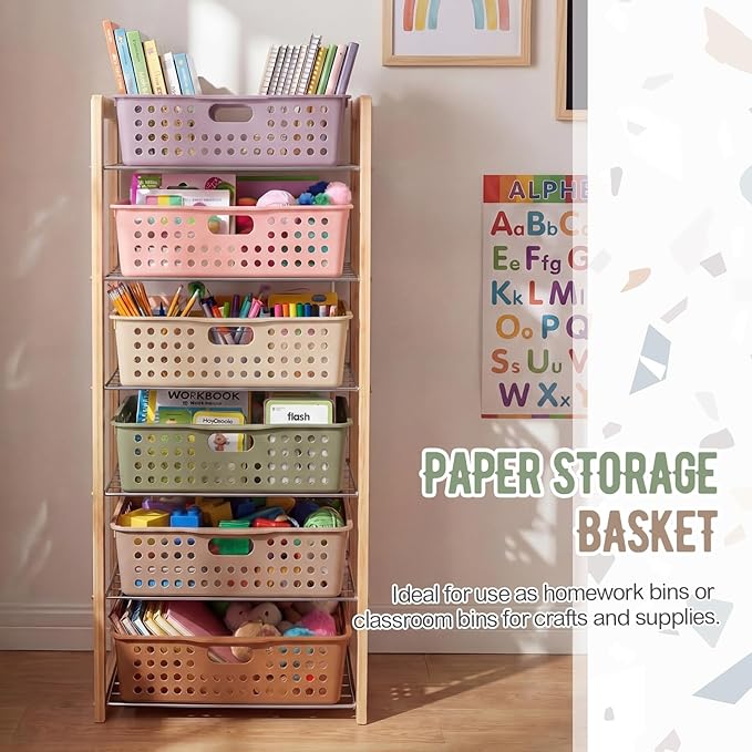 Geetery 6 Pack Classroom Storage Baskets with Handle,Terrazzo Color | 14''x10'' Paper Tray Holds A4 Turn in Trays Plastic Paper Baskets Desk Organizer Bin for Classroom, Library, Office, Home
