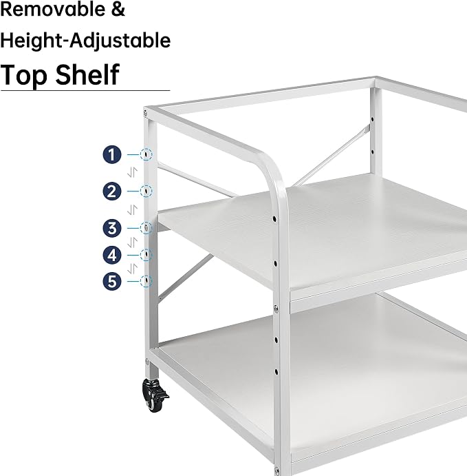Fannova Large Printer Stand for Under Desk Storage, Adjustable Top Shelf | Table Top 20"x20", Fits 3D/Laser Printer, Easy Roll Industrial Wheels, Heavy Duty 2 Tier Printer Cart for Home Office, White