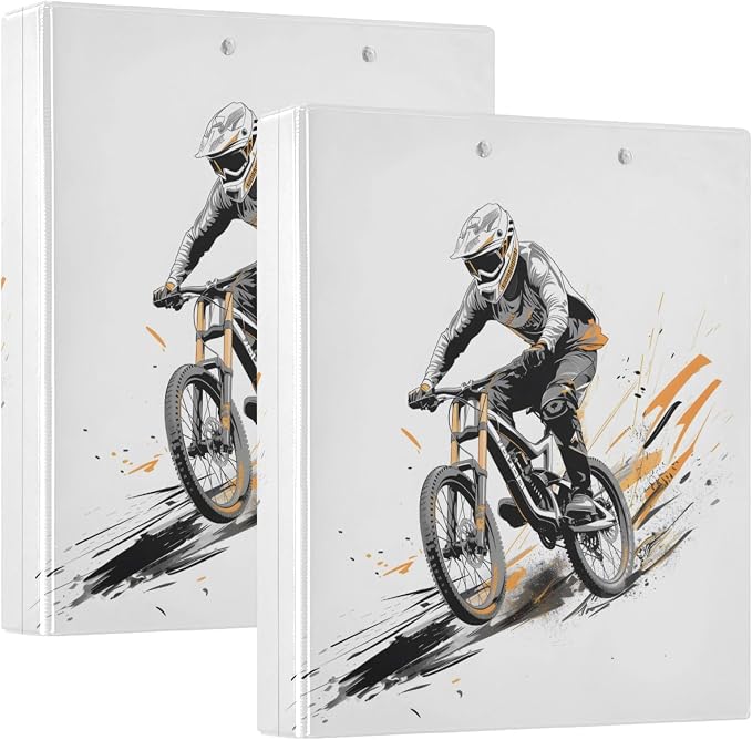 Custom 3 Ring Binder Mountain Bikers 1.5" Round Ring Binders Personalized Name View Binder with 200 Sheet for Women Men Office Kids School Supplies, 1 Pack