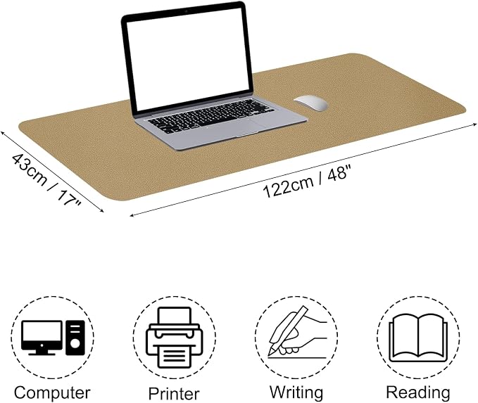 Patikil Desk Mat, 48"x17" Non-Slip Waterproof PU Leather Desk Pad, Dual Sided, Gold Tone