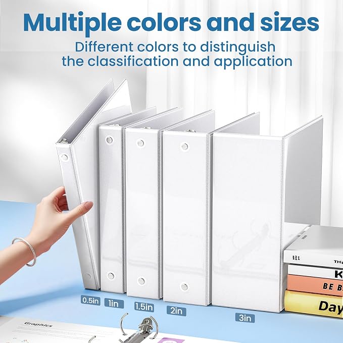 SUNEE 3 Inch Binders 3 Ring 4 Pack, PVC-Free Clear View Large Binders 3" (Fits 8.5x11 Inches) for School, Office & Home Use, White