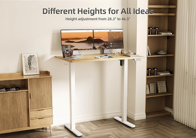 Claiks Electric Height Adjustable Standing Desk, 40x24 Inch, Bamboo | Smooth Height Adjustment, 3 Memory Presets, Cable Management Hub&Hook, Stable Steel Frame, 176lbs Capacity, Easy Assembly