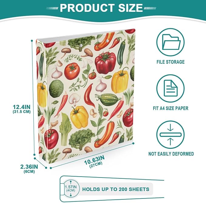 Joko Ivery Vegetables Carrots Tomatoes 3 Ring Binder 1.5 Inch Binders 3 Ring with 3 Pockets & Clipboard Letter Size Three Ring Binder Organizer for Work Recipes Paper Office Supplies Gifts 1 Pack