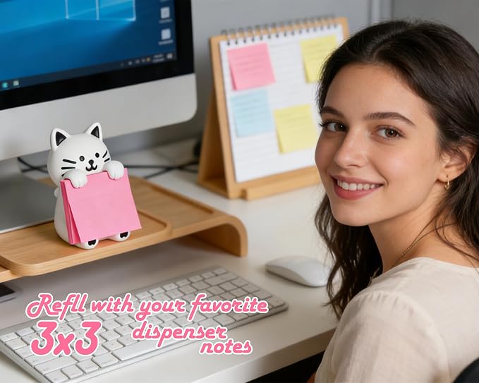 Cat Pop-Up Sticky Note Dispenser for 3 x 3 in Notes, Black & White | Includes 100 sheets, handmade resin desk decor for office, home or classroom; gift for teachers, coworkers and cat lovers
