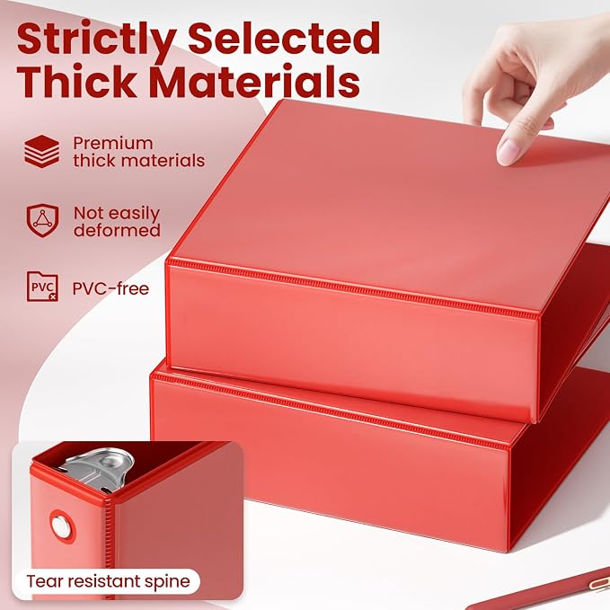 SUNEE 3 Inch Binders 3 Ring 6 Pack, Large 3" Clear View Three Ring Binder PVC-Free (Fit 8.5x11 Inches) for School or Office Supplies, Classic Assortment
