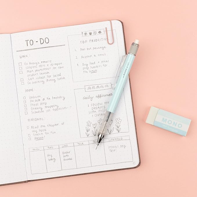 Tombow MONO Graph and MONO Eraser, 0.5 mm, Ice Blue, Precision with 4 mm Tip, Innovative Shake Mechanism, More Stable Brass Pliers, Refillable, Includes Eraser [SH-MG44-PE04A]