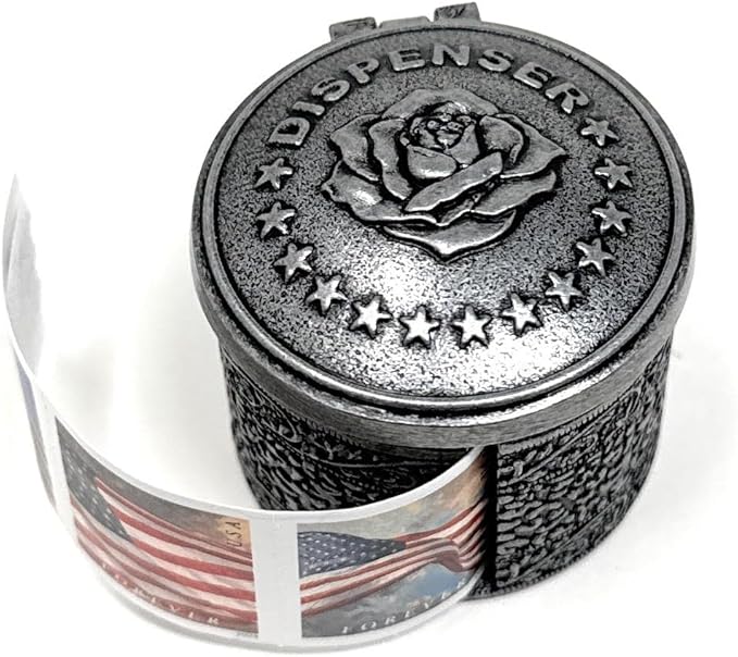 United States Postal Service Floral Metal Stamp Coil Dispenser (Holds a Roll of Forever Postage Stamps) Holder (Silver-TH-01)