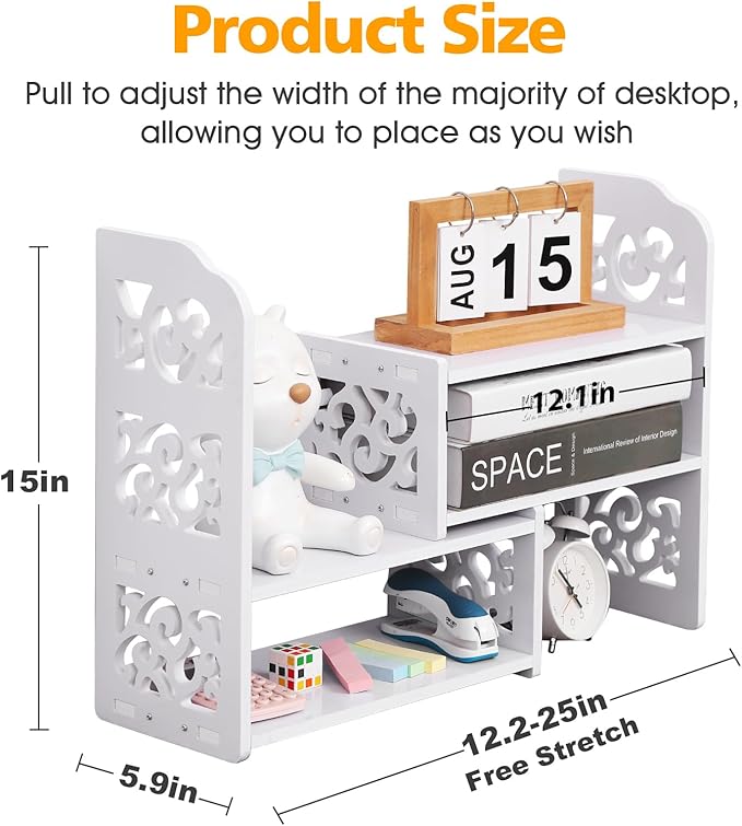 YGYQZ Desk Shelves Desktop Orgnizer Shelf-White Office Organization for Top of Adjustable Desk Organizers and Corner Bookshelf Table Top Shelving Small Hutch Decorations for Women Office