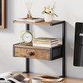 VENNQD Clamp On Desk Shelf, 2-Tier Desktop Organizer, Wood Desktop Supplies Tabletop Book Storage Rack with Adjustable Shelves for Table Working and Gaming Accessories, Rustic Brown