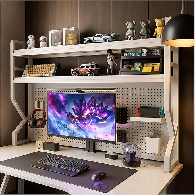 Desktop Bookshelf, Multi-Size pegboard Storage Organizer Rack,Dorm Desk Shelf, Desk Hutch,Office Desk top Storage Rack,Student Desktop Storage,Desk Shelves for top of des(White, 53.1" Lx9.9 Wx39 H
