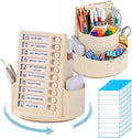 360 Rotating Pen Holder for Desk with Checklist Routine Chart Pencil Organizer To Do List Planning Board with Slider Pen Organizer with 7 Slots Desk Organizers and Accessories for Office School Home