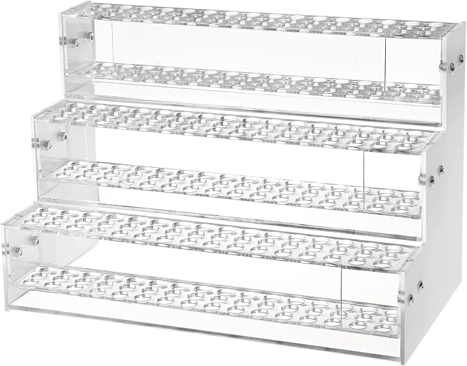 Makeup Paint & Brush Organizer Rack Pen Display Stand, Multi-Level Plastic Organization Rack Pencil Holder, Clear Pen Display Holder 3 Layer 144 Holes for Craft Shows