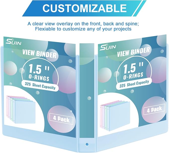 1.5'' 3-Ring-Binder with Pockets, 325 Sheets Capacity, 2 inch Binders fits 11" x 8.5" US Letter Size, Assorted 4 Pastel Colors - Ideal for School, Office, and Home Use (1.5 inch)