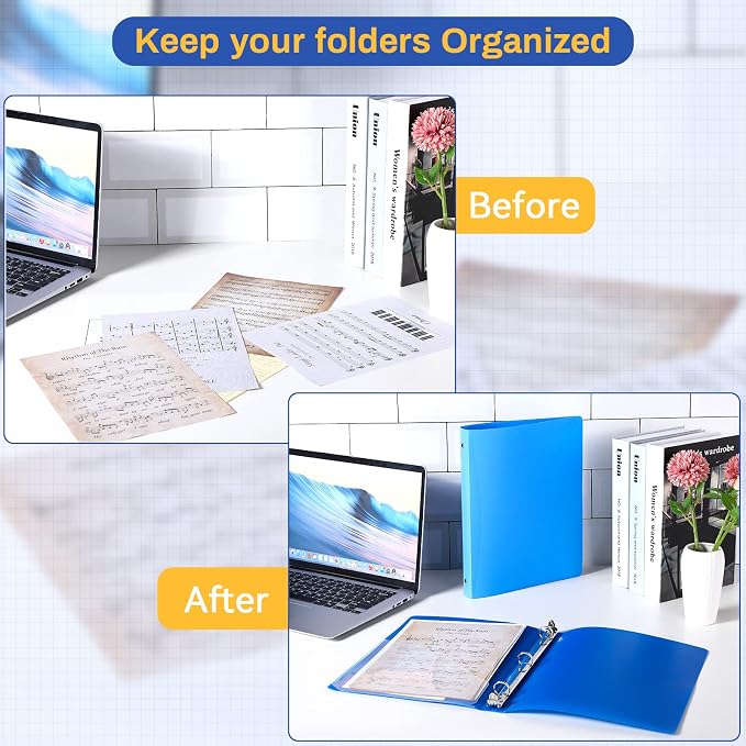 CHENGU 4 Packs 1 Inch Binder with Pocket 3 Round Ring Binder Plastic Flexible Refillable Notebook Soft Cover for Office Sheet Supplies, Blue