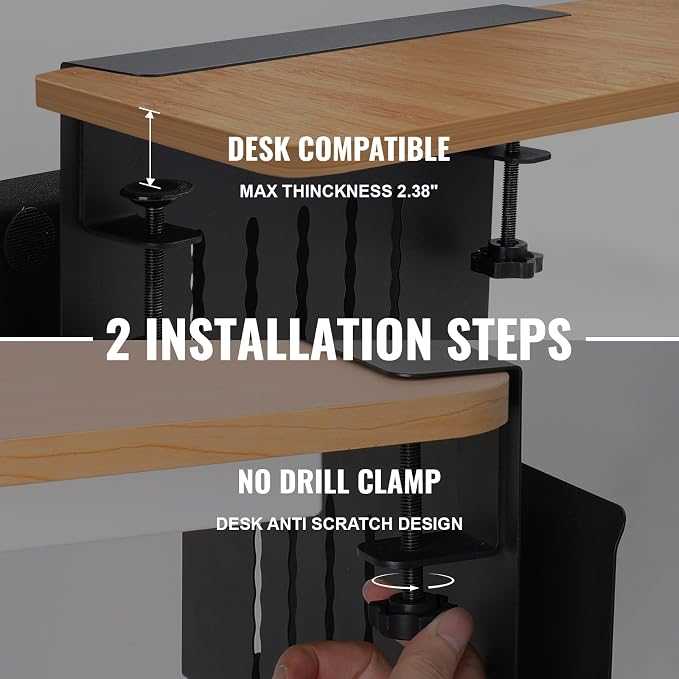 Desk Side Storage, Under Desk Hanging Storage | Standing Desk Organizer with Magnetic Pen Slot, No Drill Clamp to 0.5-2.38" Desks, 22 Lbs Carbon Steel (White)