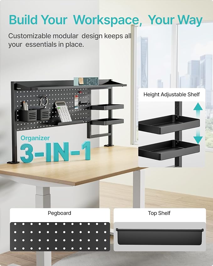 Clamp on Desk Shelf, 44" Desktop Shelving System, Black | with Pegboard and Accessories, Desktop Organizer with 2-Tier Shelf, Desk Pegboard for Office Home Gaming
