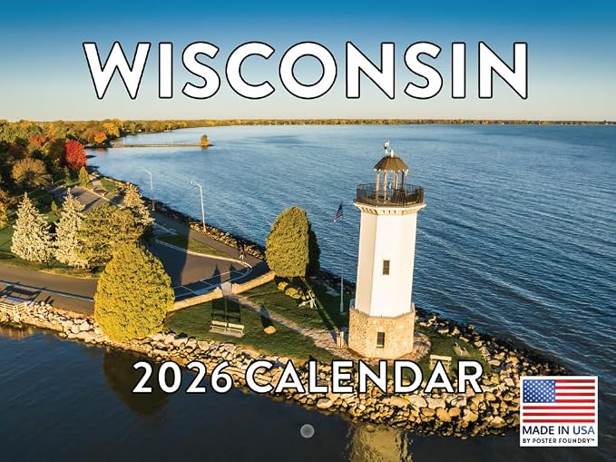 Wisconsin Calendar 2026 Wall 12 Month Monthly WI Scenic Souvenirs Wisconsinite Themed Gifts | American Made In The USA