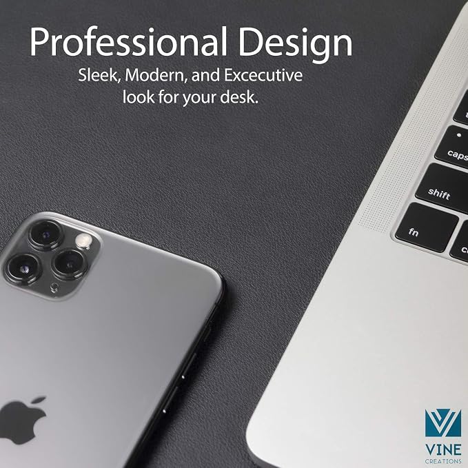 Vine Creations Leather Desk Mat Large 44" x 22", Desk Protector Mat, PU Leather Desk Pad, Large Mouse Pad, Desk Blotter, Desk Pads on Top of Desks, Desk Matt for Desktop, Office Desk Mat (Black)