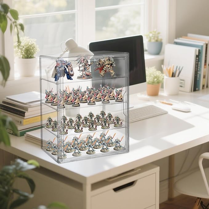Clear Acrylic Miniature Storage Case Stackable Miniature Carrying Case for Collectibles Transport Action Figure Display case with Magnetic Door for Warhammer 40k Miniatures,Death Guard 40k