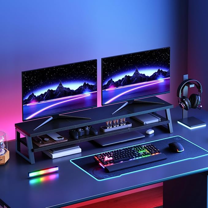 HOOBRO 2-Tier Dual Monitor Stand Riser, 39 Inch Large Computer Monitor Stand for 2 Monitors, Computer Monitor Riser, Desk Shelf Organizer for Office Desk, Accessories, Black BB122CJ01