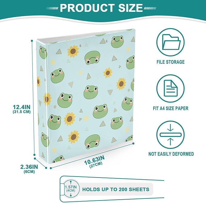 Highland Cow on Grassland Round Ring Binders 1.5 Inch Green Farm Rustic Style 3 Ring Clipboard Binder for Office School Work Supplies File Folder Document 200 Sheet Capacity Easy Open 2 Pieces
