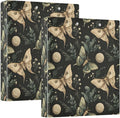 Moon Moth Green Boho 3 Ring Binder with 2 Interior Pockets 1.5 inch Binders 3 Ring Heavy Duty Fit 8.5" x 11" Letter Size for Office School, 2 Pack