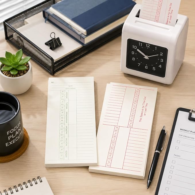 Weekly Time Cards 2-Sided, Named Days, 3-3/8" x 8-1/4", 1000-Count, Time Cards for Employees, Green/Red Print, Timecards for Time Clocks