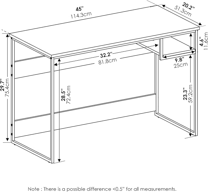 Furinno Moretti Lifestyle Study Desk, 45 Inches, French Oak Grey | with Lower Shelf, Open Frame, Rectangular, Gaming Desk, for Computer, Writing, for Home Office, Study Room, Dorm