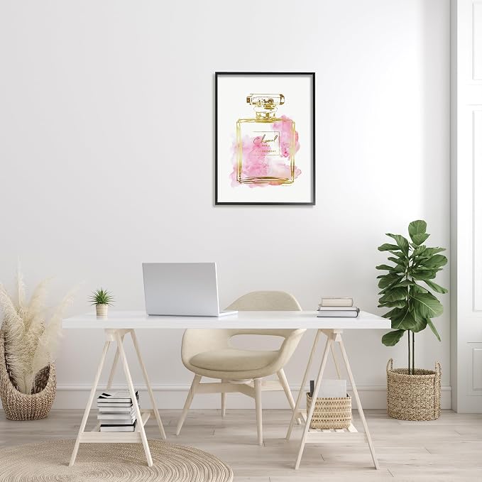 Stupell Industries 'Glam Perfume Bottle Gold Pink', Framed Giclee Art, Black, 24 x 30 Inches, Easy to Hang and Sturdy, Made in USA, by Amanda Greenwood | Stupell Industries | Black, 24 x 30 Inches, Easy to Hang and Sturdy, Made in USA, by Amanda Greenwood