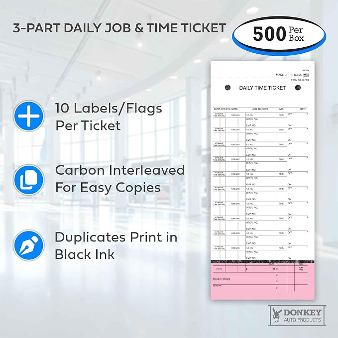 Daily Time and Job Ticket - 10 Labels per Sheet (3-Part) (Form JT-10-PSG) (500 per Box)