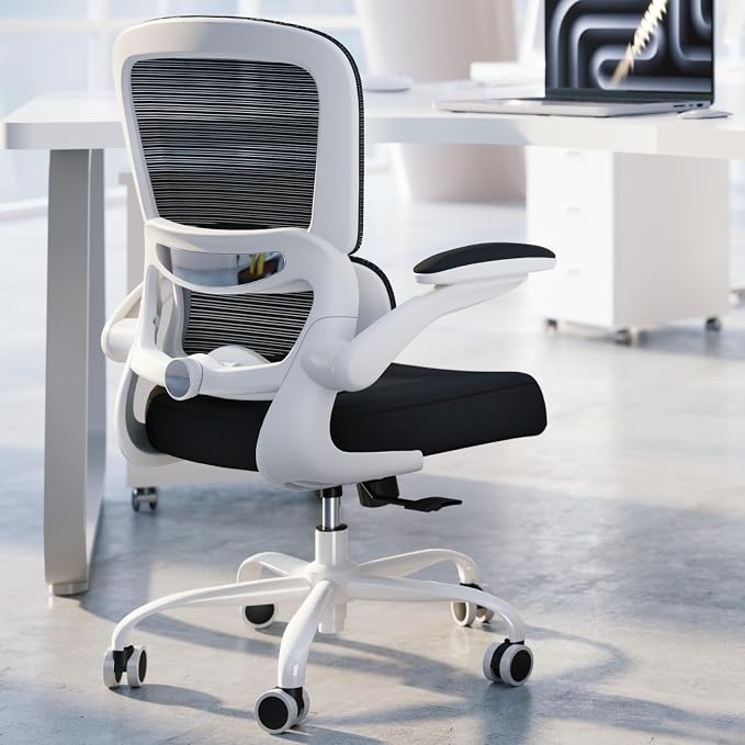 TRALT Office Chair - Ergonomic Desk Chair with Adjustable Lumbar Support, Mesh Computer Chair, Executive Chair for Home Office Comfortable Lumbar Support (1, White+Black)