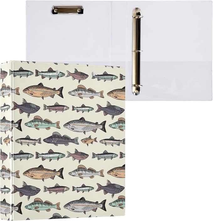 Sea Fish Round Ring Binders Ocean Creatures 3 Ring Clipboard Binder for Office School Work Supplies File Folder 200 Sheet Capacity 2 Pieces