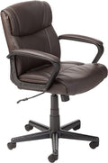 Amazon Basics Office Task Chair with Adjustable Height, 360° Swivel, Padded Armrests, Mid-Back, Rolling, 275 Pound Capacity, 24"D x 24.2"W x 34.8"H, BIFMA Certified, Dark Brown Faux Leather