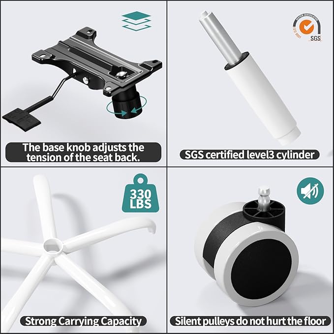 TRALT Office Chair Ergonomic Desk Chair - Gaming Chair with Lumbar Support (5, White) | 330 LBS Home Office Desk Chairs with Headrest, Reading Chair with Flip-up Armrests, Comfortable Computer Chairs (5, White)