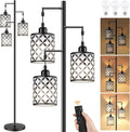 Dimmable Floor Lamp, Farmhouse Standing Lamp with Elegant Metal Cage, Industrial Tall Tree Floor Lamps for Living Room Bedroom Study Office with Remote & 3 x 800LM 9W LED Bulbs - 72", Black