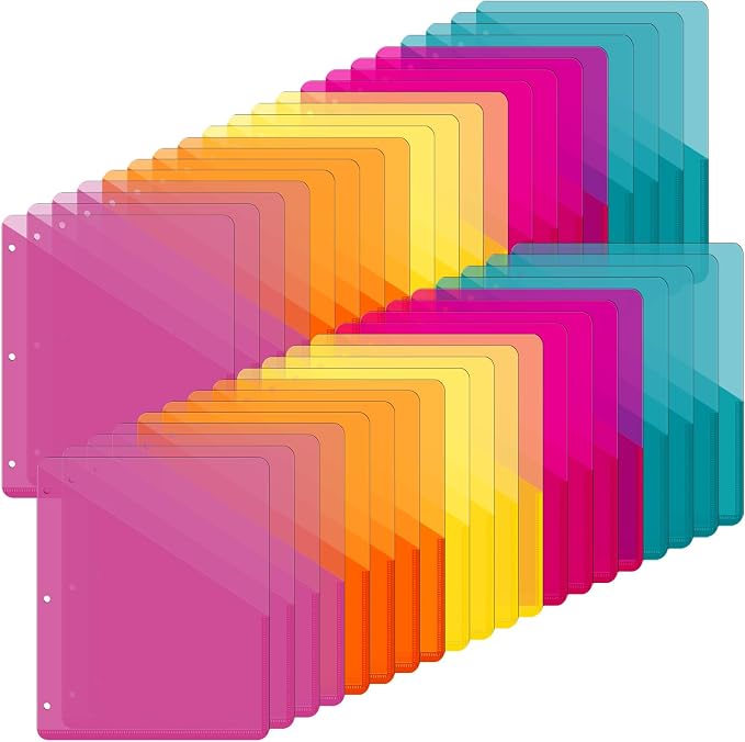 Maitys 50 Pack Binder Pockets 3 Ring, Letter Size 8.5x11,Summer Color | Clear Plastic Document Sleeves, Sheet Protectors with Slash Jacket, Fits Standard 3 Hole Binders, Organize Office Papers