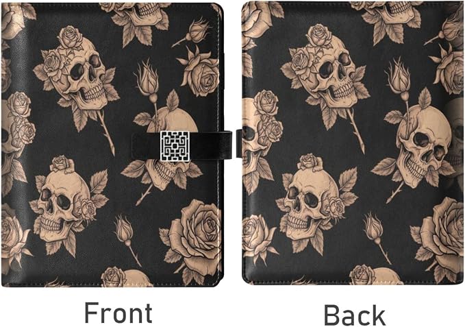 DIGTIA Skull Rose Floral Halloween PU Leather Notebook A5 Binder 6 Ring Refillable Journal with Magnetic Buckle Closure Loose Leaf Travel Office Planner Budget Binder Notepad Portfolio
