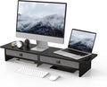 Fenge 35 Inch Monitor Stand with Drawer Storage, Computer Riser for Desk | Wooden Computer Shelf, 2 Tiers, for Dual Monitor/Laptop/PC/TV/Printer up to 55Lbs, Home Office Desk Organizer