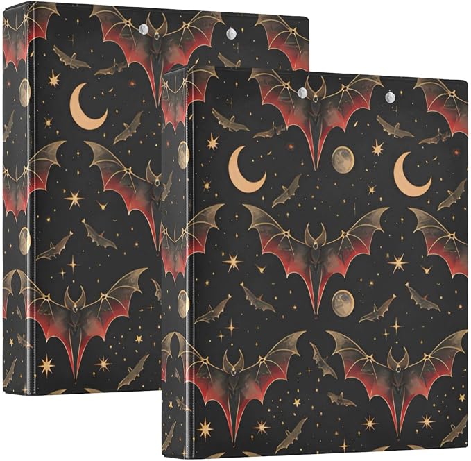 3 Ring Binder, Bat Crescent Star File Folder Holds 200 Sheets File Storage for Women Men School Office Supplie