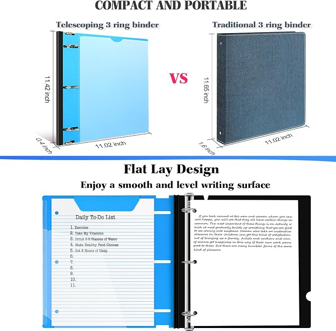 INFUN 1 Inch Telescoping 3 Ring Binder - 6PCS, Flexible Round Binder with Customizable Front Cover and Clear Catalog Pocket, 1Inch Rings, Perfect for School, Office & Home