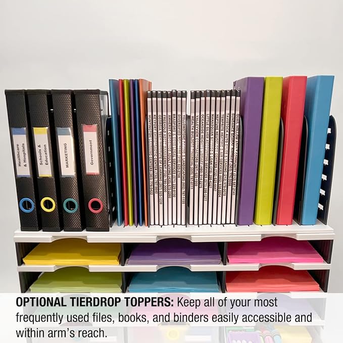 Ultimate Office TierDrop Desktop Organizer, 9 Compartment Sorter Plus Riser | Riser base gives easy access to lower slots and stores desk accessories; modular no-tool design, expands with add-on tiers